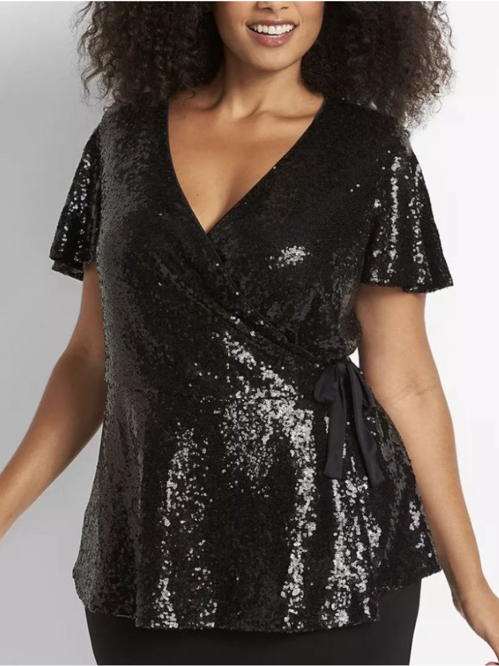 Lane Bryant Black Sequin Wrap-Style Party Top size 18-20